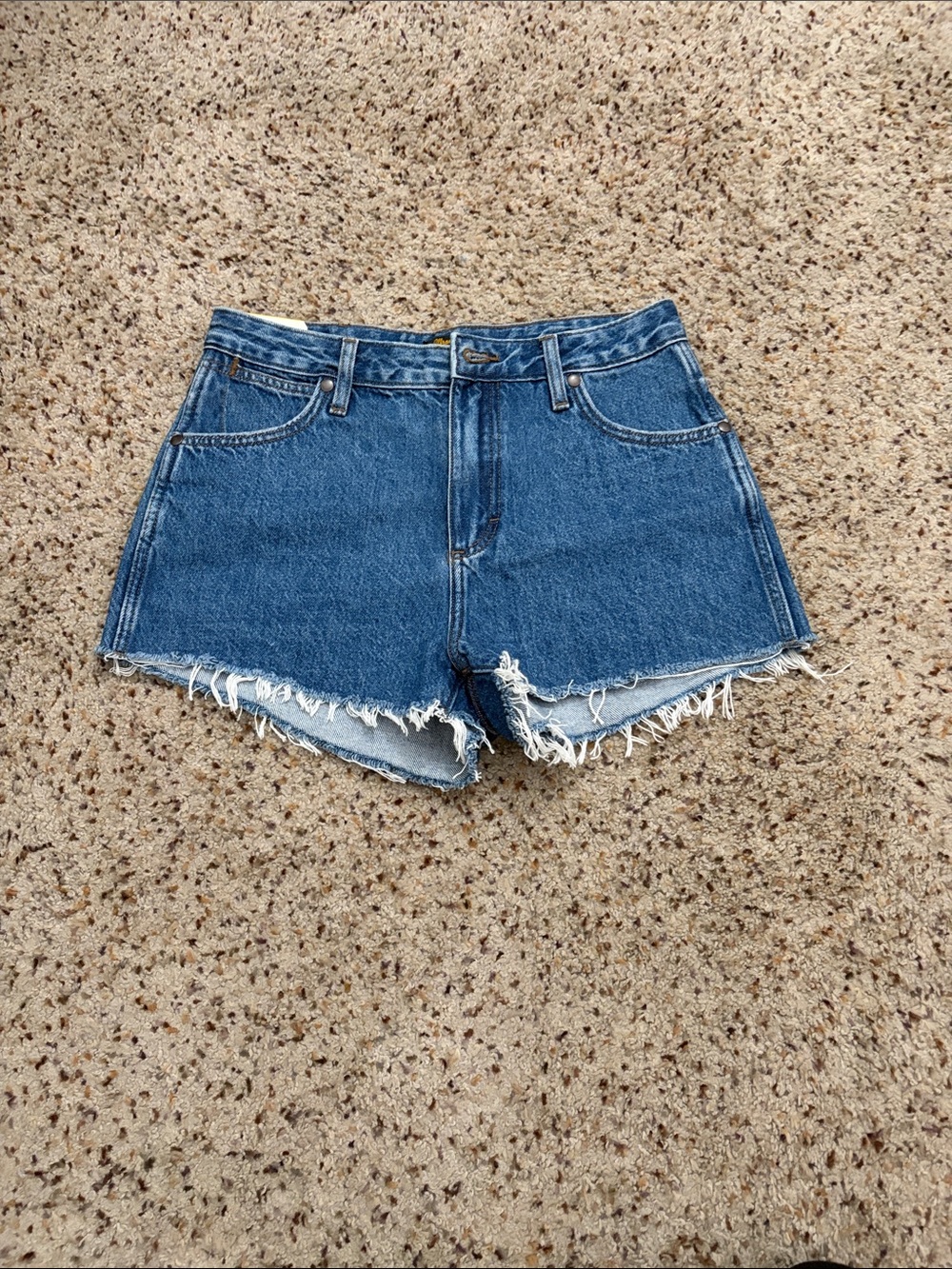 Wrangler Blue Denim Frayed Hem High-Rise Shorts